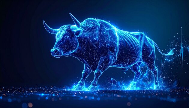 Powerful Blue Bull Abstract Stock Image for Business Success and Growth.