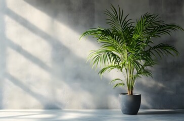 A green plant planted in a pot in the corner of the room enhances the beauty of the room and creates interest in the green surroundings, which creates a calm and minimalist atmosphere.