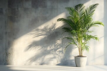 A green plant planted in a pot in the corner of the room enhances the beauty of the room and creates interest in the green surroundings, which creates a calm and minimalist atmosphere.
