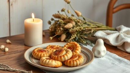 christmas cookies and candle on the table