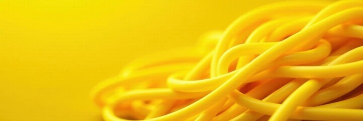 Intense yellow spaghetti, interwoven strands, rich yellow background, detail, food photography, macro