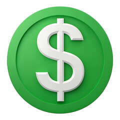 Obraz premium Green coin with white dollar sign isolated on transparent background