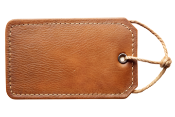 Brown leather tag with rope isolated on transparent background, perfect for adding your own text or design to create a unique and stylish look