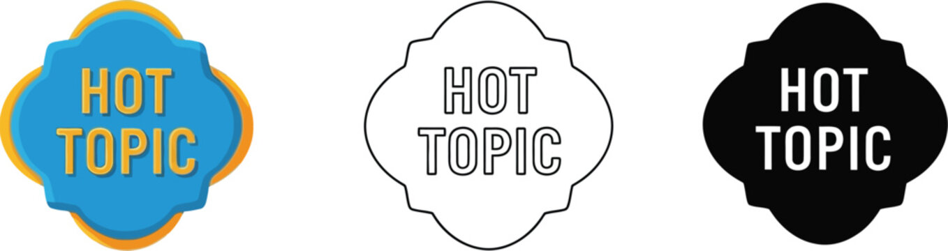 Three hot topic logos in different styles on a white background