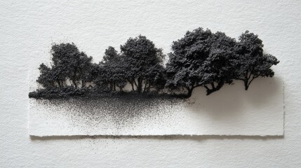 4K detailed stippling artwork of dense trees and foliage with gradient dot shading on textured paper background