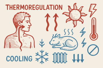 Fototapeta premium Thermoregulation Doodle: Human and Animal Temperature Control