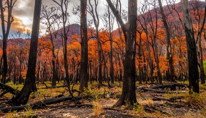 Burnt forest after wildfire