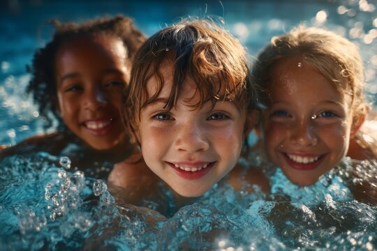 Kids enjoying the water, learning to swim in a fun and engaging environment.