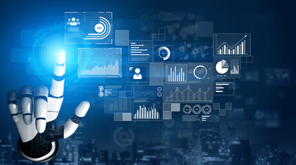 AI interacts with data analytics dashboard, reading trends, improving decisions, and enhancing insights using advanced data analytics capabilities. Vouch
