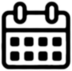 Simple black and white dotted halftone icon of a calendar with squares. Vector illustration