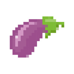 Fototapeta premium Colorful 8 bit pixel art eggplant icon with vibrant colors and a retro gaming look.