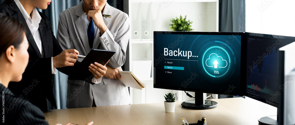 Poster backup storage data internet technology business concept. database storage cloud technology file dat
