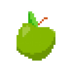 Fototapeta premium Pixelated green apple icon in retro 8 bit style. depicts a vibrant apple with simple block design.