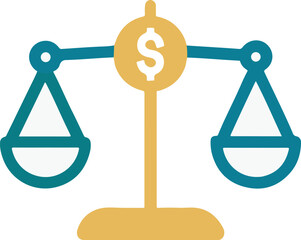 Balance scales with dollar sign symbolizing financial fairness and economic equilibrium