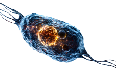 Blue isolated cell with biology concept, 3d rendering.