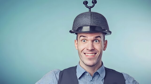 Funny Man Wearing a Quirky Hat, Silly Expression, Portrait Photography