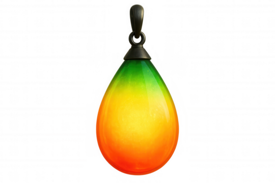 Luminous teardrop pendant with vibrant green, yellow, and orange gradient glowing on a transparent background