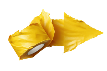 Yellow arrow of torn adhesive tape isolated on