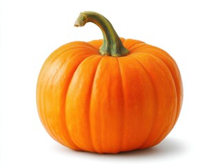 Obraz premium A bright orange pumpkin with a curved green stem, isolated on a white background