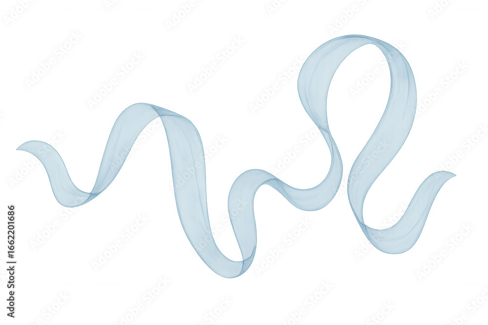 Poster light blue ribbon is waving and flowing elegantly on a transparent background, creating a graceful a