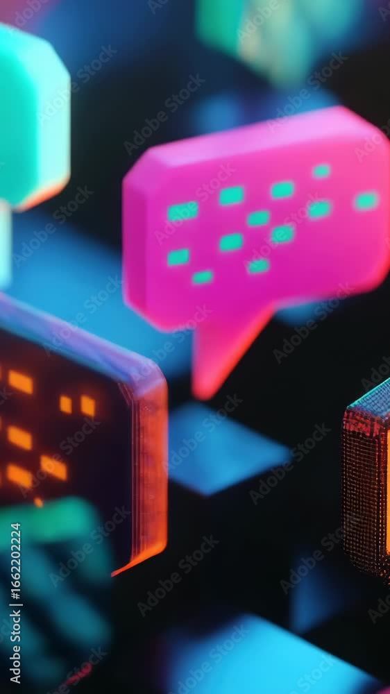 Poster illustration of bright and colorful speech bubbles hovering above a keyboard, perfect for highlighti