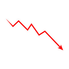 Red arrow pointing down isolated on transparent background, indicating decline, decrease, or negative trend