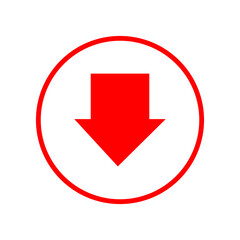 Red arrow pointing down inside a red circle isolated on transparent background, indicating decrease or download © R.TREANDS