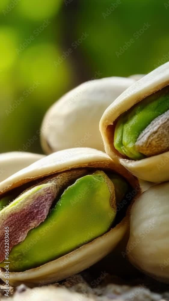 Poster a group of pistachios arranged on a table, perfect for serving or displaying