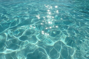 Fototapeta premium Crystal-clear turquoise water with sunlight sparkling on gentle ripples, creating a serene and refreshing aquatic scene