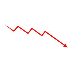 Red arrow pointing down isolated on transparent background, representing a decline or negative trend in business