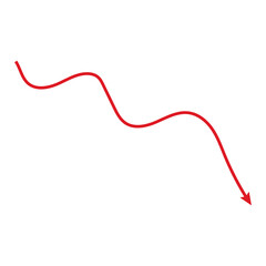Red arrow pointing down isolated on transparent background, indicating a downward trend or decline in performance