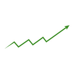 Green arrow line graph pointing up, isolated on transparent background, symbolizing growth, progress, and success