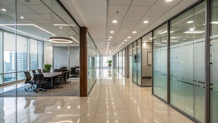 Modern Office Interior with Glass Walls and Meeting Room