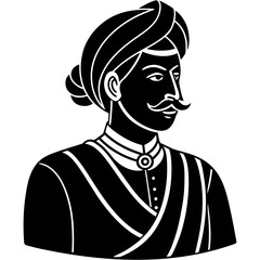 A vector outline of Thakur in the style of a Rajput miniature painting,