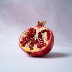 Ripe pomegranate half with juicy seeds fruit arils
