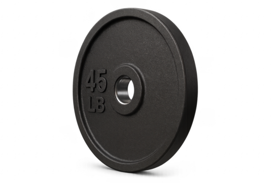 45 lb weight plate casting a shadow on transparent background