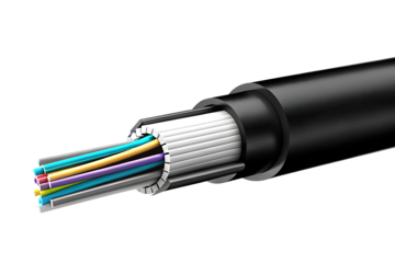 Colorful fiber optic cable strands isolated on a transparent background technology