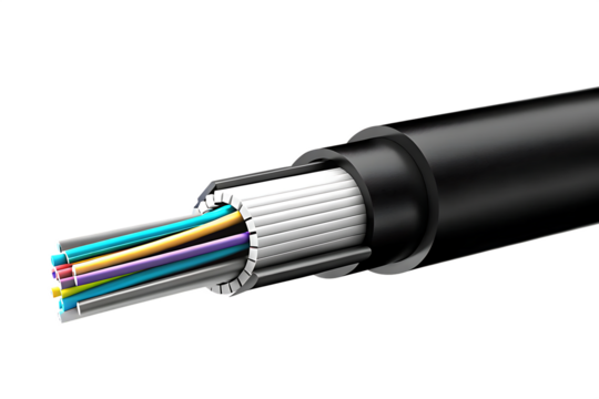 Colorful fiber optic cable strands isolated on a transparent background technology