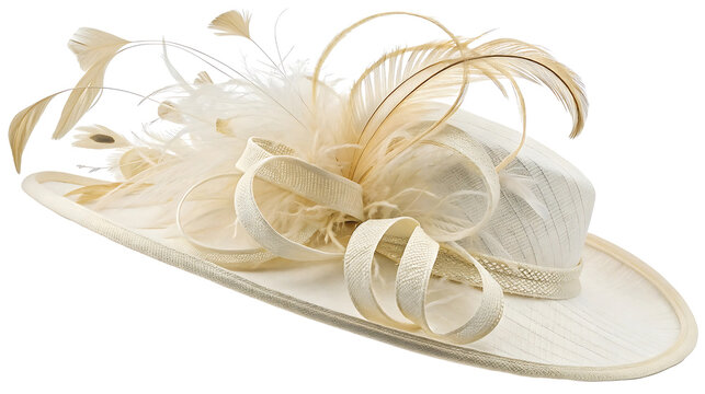 Elegant beige wedding fascinator hat isolated on white background, a bridal accessory