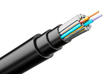 Colorful fiber optic cable strands isolated on a transparent background technology