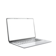 Fototapeta premium Modern silver laptop computer with blank white screen open and ready for use isolated on transparent background