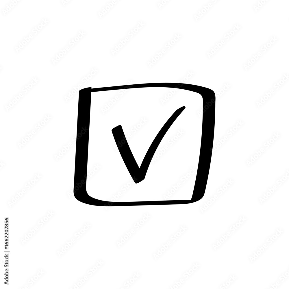Poster a hand drawn checkbox with a clear checkmark inside a square box. ideal for selection or confirmatio