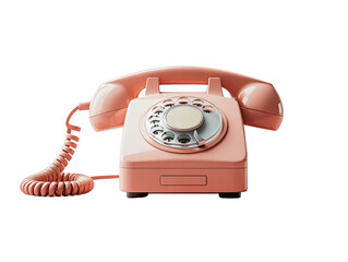 Pastel Vintage Rotary Phone with Creamy Pink Finish, Front View, Isolated on Transparent Background