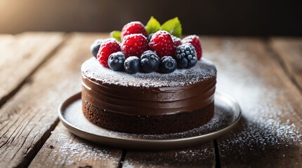 Chocolate Berry Cake Dessert Delicious Food Sweet Treat Dark Moody