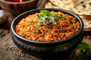 Savory rice with tomatoes and green onions high resolution picture