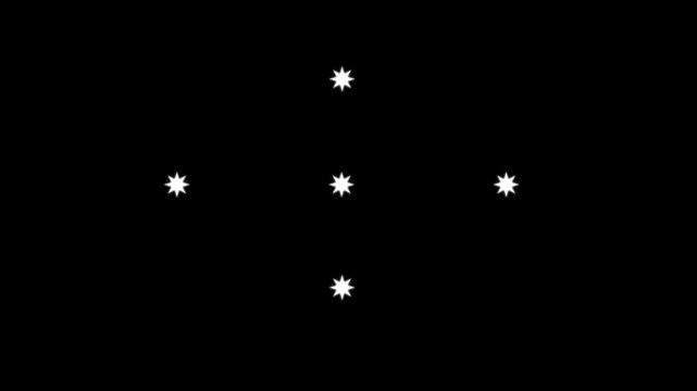 Glowing twinkling starry night animation with white cartoon doodle stars, sparkling blinking lights shining across black background, flat vector motion graphics effect for video and overlays