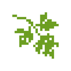 Green plant icon in retro style with pixelated leaf pattern. mosaic art for games and apps.