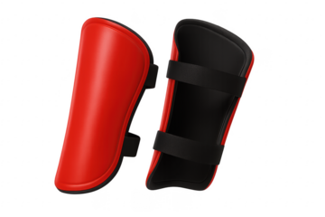 Red and Black Shin Guards on Transparent Background