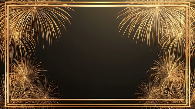 Golden Fireworks Border Frame Elegant Background Design