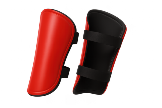 Red and Black Shin Guards on Transparent Background